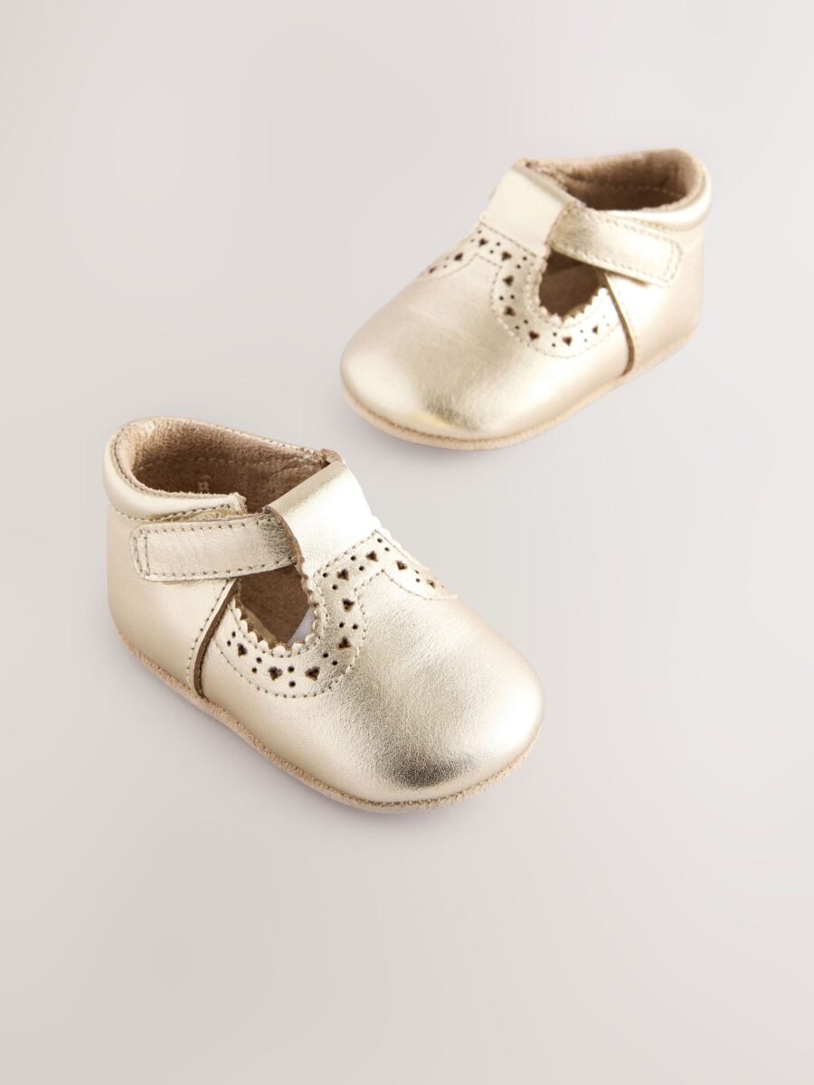 Gold Leather Baby T-Bar Shoes