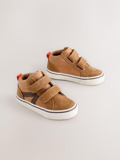 Tan Brown Suede Touch Fastening High Top Trainers