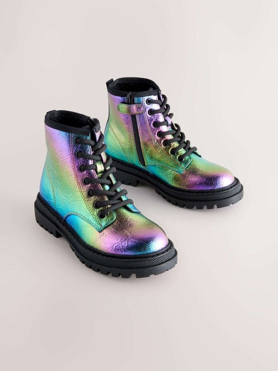 Rainbow Metallic Wide Fit (G) Warm Lined Lace-Up Ankle Boots