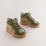 Green Khaki Touch Fastening Elastic Lace Hi Top Trainers