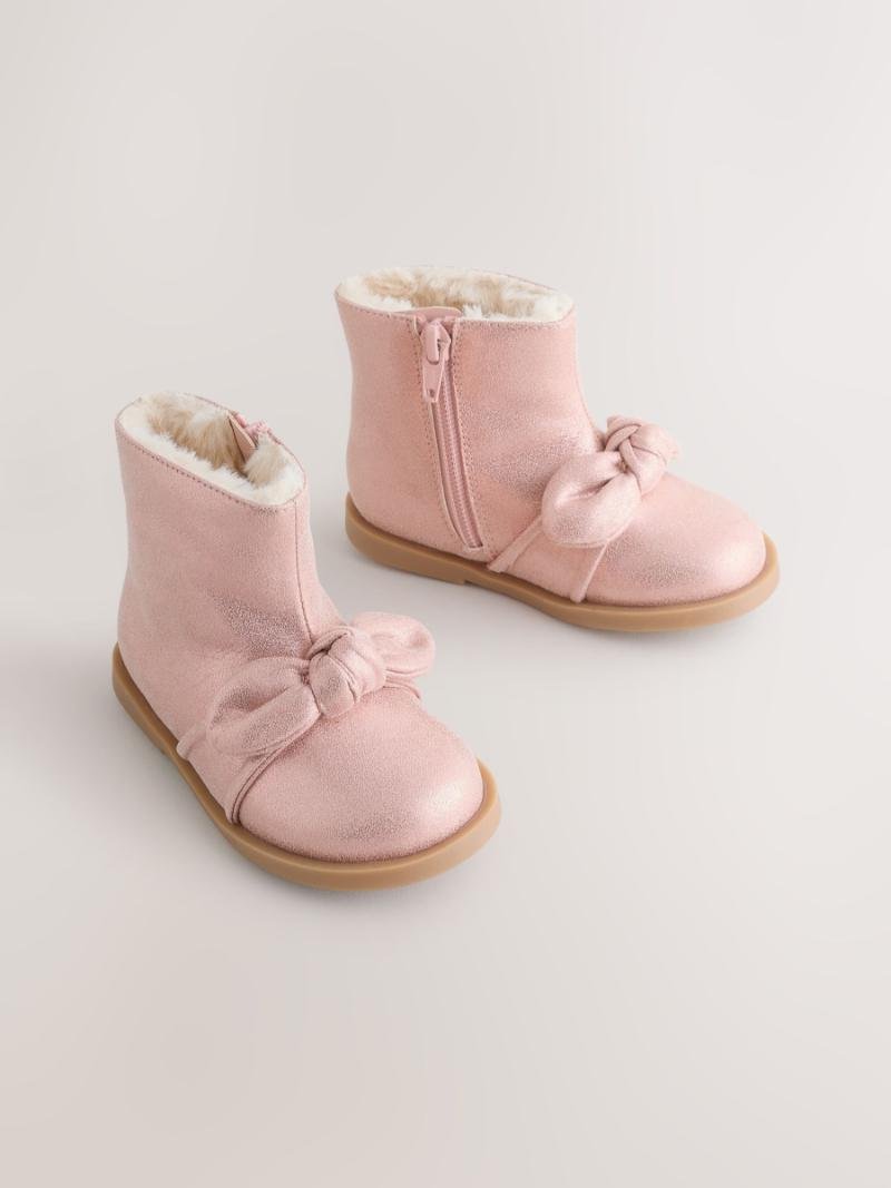 Pink Metallic Bow Boots
