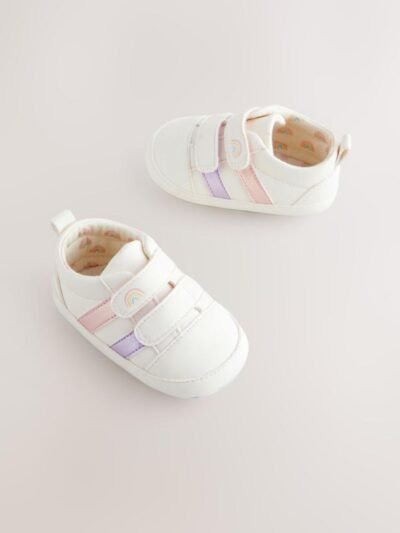 White Rainbow Touch Fasten Baby Trainers