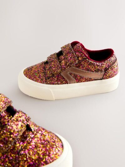 Burgundy Red Glitter Standard Fit (F) Touch Fastening Trainers