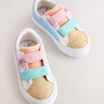 Multi Rainbow Glitter Standard Fit (F) Chunky Trainers With Touch Fastening