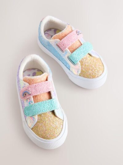 Multi Rainbow Glitter Standard Fit (F) Chunky Trainers With Touch Fastening