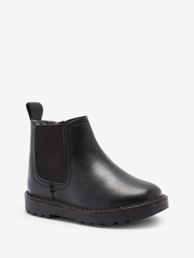 Black Standard Fit (F) Warm Lined Leather Chelsea Boots