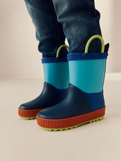 Blue Colour Block Handle Pull On Wellies