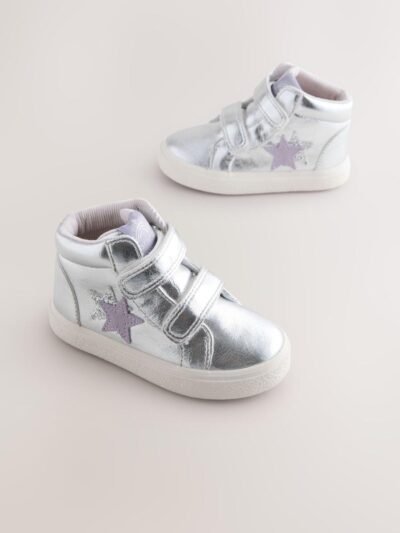 Silver Standard Fit (F) Touch Fasten High Top Trainers
