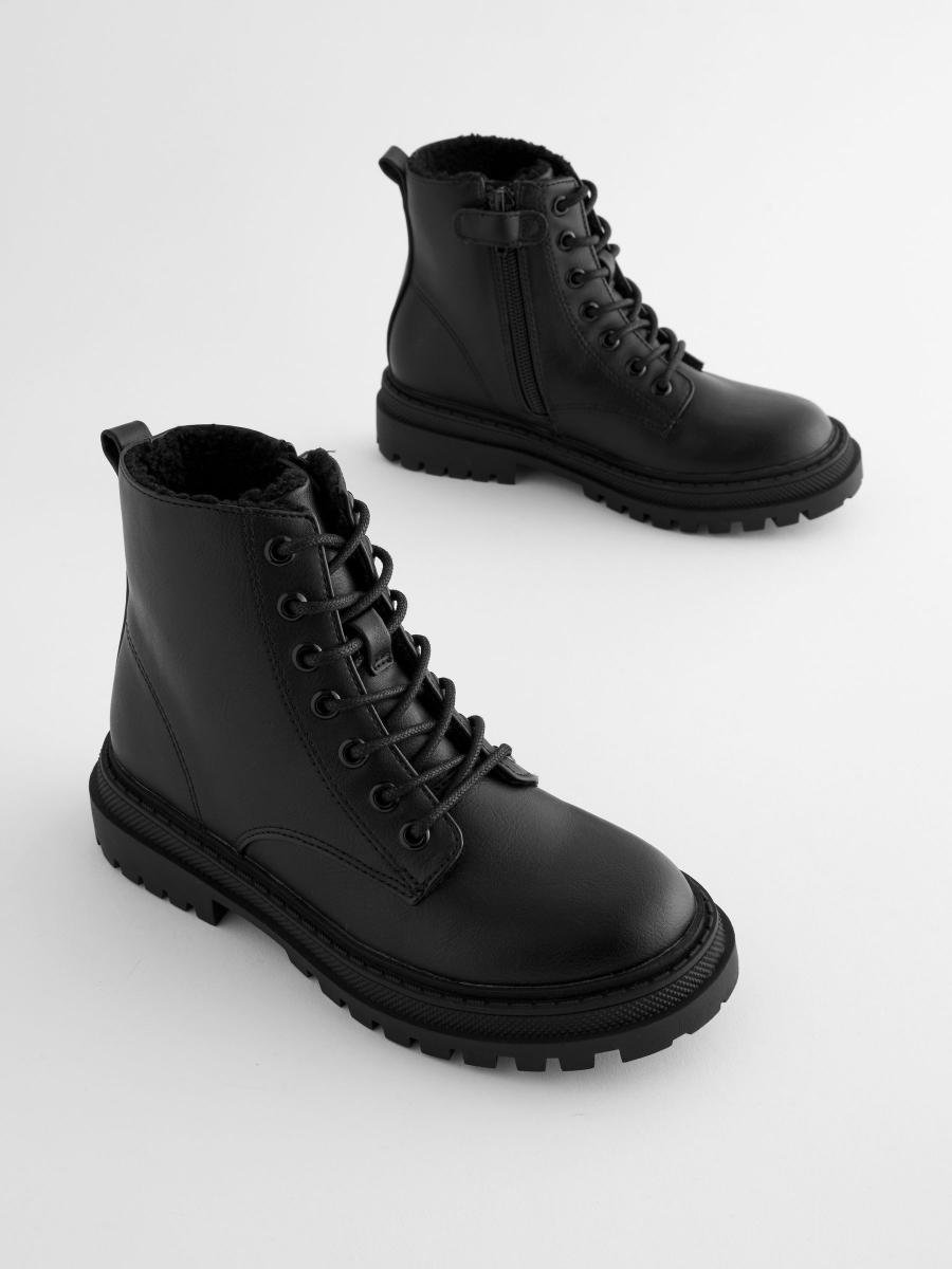 Matt Black Wide Fit (G) Warm Lined Lace-Up Ankle Boots