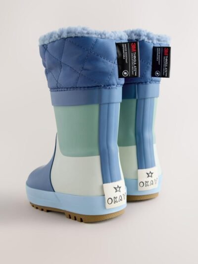 Blue Colourblock Thermal Thinsulate™ Lined Cuff Wellies
