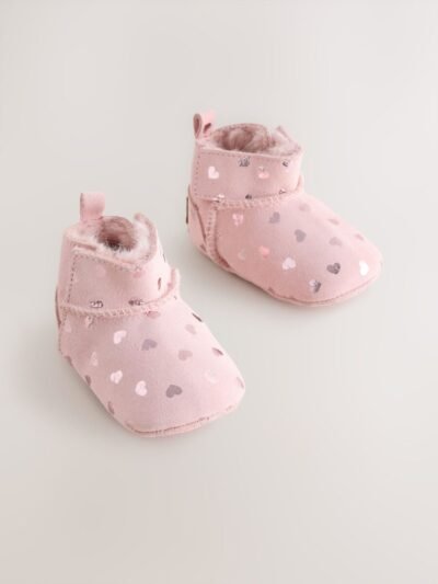 Pink Heart Suede Baby Pull-On Boots