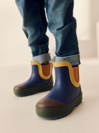 Navy Colourblock Warm Lined Ankle Wellies