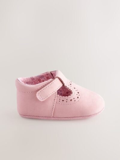 Pink Leather Baby T-Bar Shoes