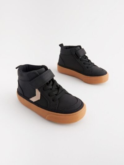 Black Wide Fit (G) Elastic Lace Touch Fastening Chevron Boots