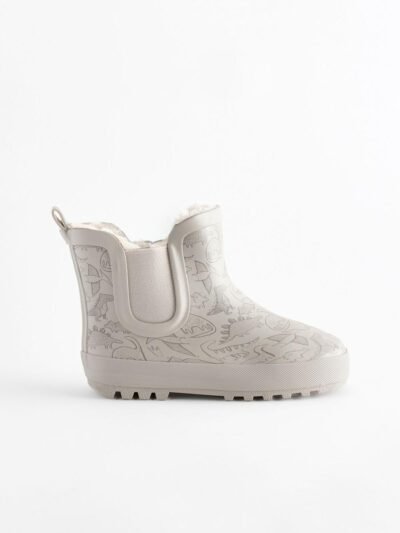 Neutral Dinosaur Warm Lined Ankle Wellies