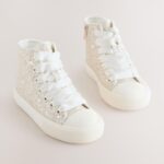 Ivory Glitter Standard Fit (F) Lace-Up High Top Trainers