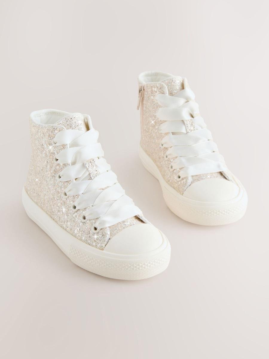 Ivory Glitter Standard Fit (F) Lace-Up High Top Trainers