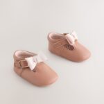 Tan Baby T Bar Bow Shoes