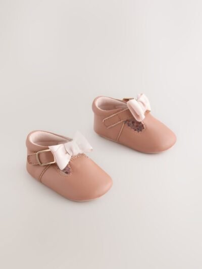Tan Baby T Bar Bow Shoes
