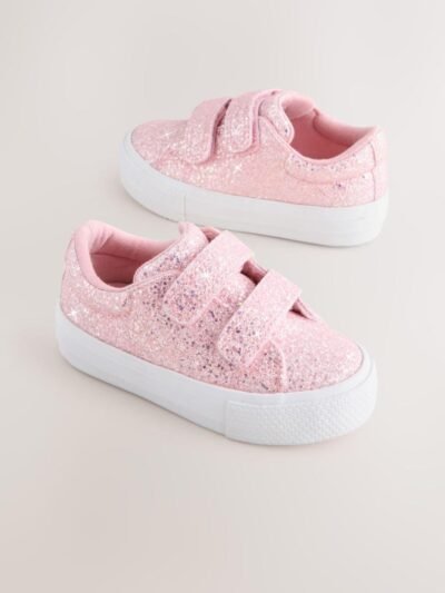 Pink Glitter Standard Fit (F) Chunky Trainers With Touch Fastening