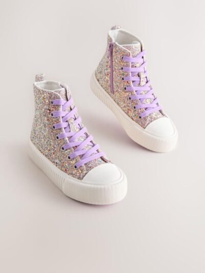 Multi Glitter Standard Fit (F) Lace-Up High Top Trainers