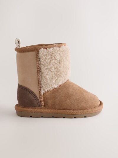 Brown/Cream Tall Suede Pull On Boots