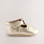 Gold Leather Baby T-Bar Shoes