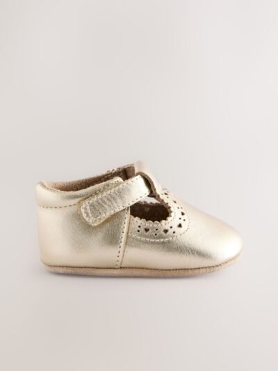 Gold Leather Baby T-Bar Shoes