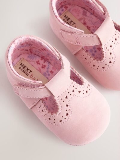 Pink Leather Baby T-Bar Shoes