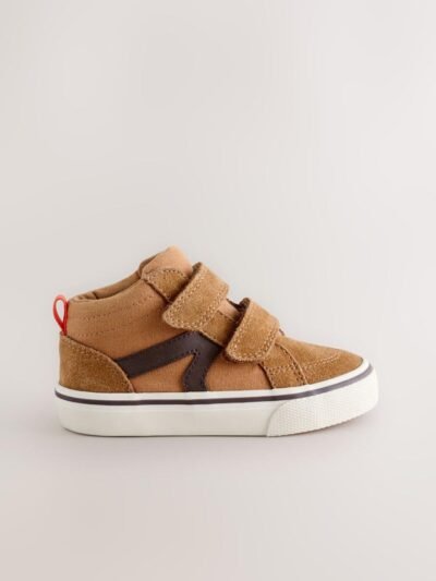 Tan Brown Suede Touch Fastening High Top Trainers