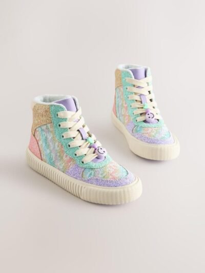 Rainbow Glitter Standard Fit (F) Lace-Up High Top Trainers
