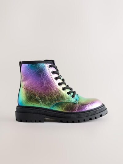 Rainbow Metallic Wide Fit (G) Warm Lined Lace-Up Ankle Boots
