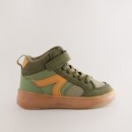 Green Khaki Touch Fastening Elastic Lace Hi Top Trainers