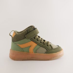 Green Khaki Touch Fastening Elastic Lace Hi Top Trainers