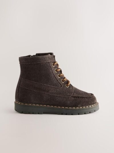 Chocolate Brown Suede Lace-Up Boots