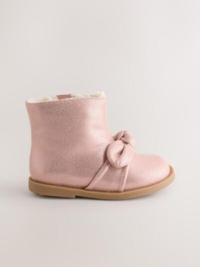Pink Metallic Bow Boots