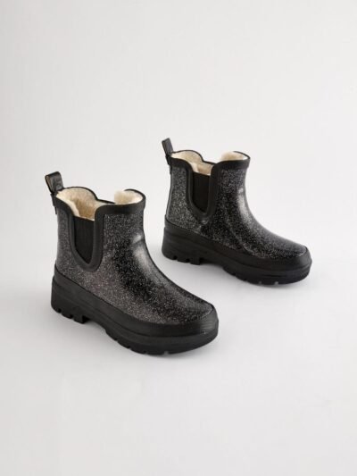 Black Glitter Chelsea Wellies