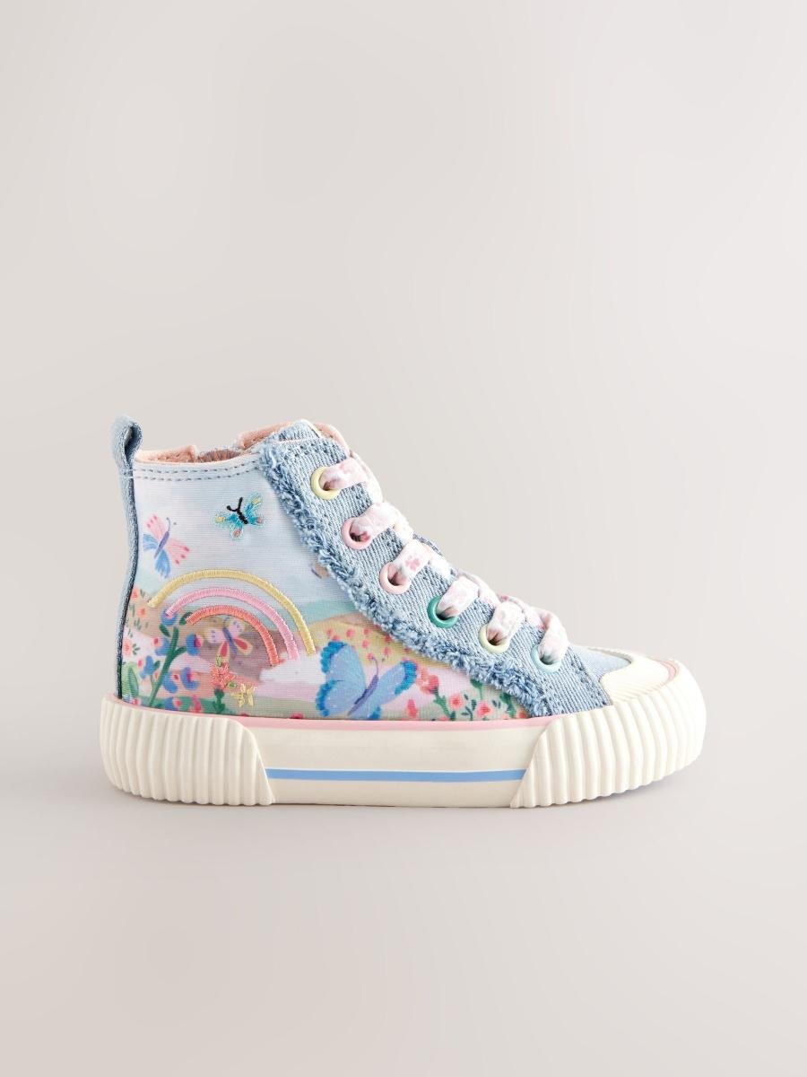 Denim Blue Rainbow Standard Fit (F) High Top Trainers