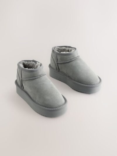 Grey Standard Fit (F) Flatform Mini Warm Lined Water Repellent Suede Pull-On Boots