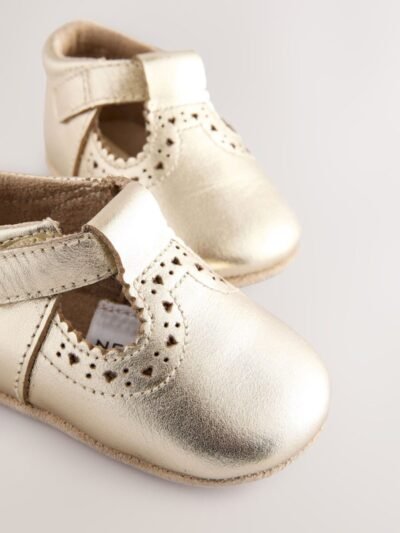 Gold Leather Baby T-Bar Shoes