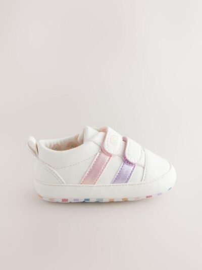 White Rainbow Touch Fasten Baby Trainers