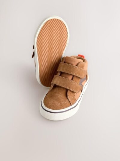 Tan Brown Suede Touch Fastening High Top Trainers