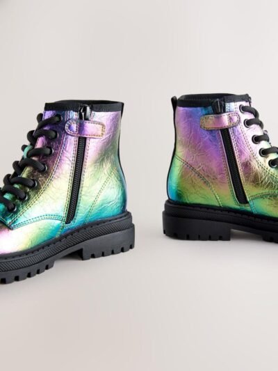 Rainbow Metallic Wide Fit (G) Warm Lined Lace-Up Ankle Boots
