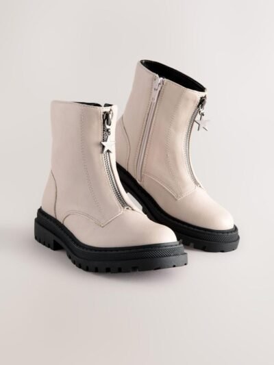 Bone White Standard Fit (F) Zip Front Ankle Boots