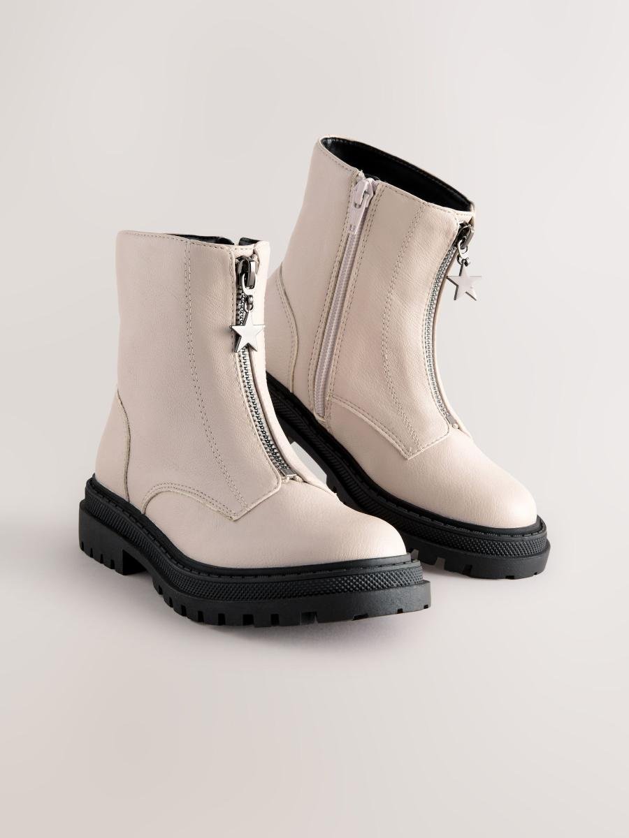 Bone White Standard Fit (F) Zip Front Ankle Boots