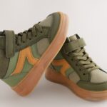 Green Khaki Touch Fastening Elastic Lace Hi Top Trainers