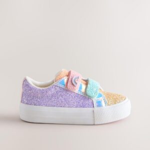 Multi Rainbow Glitter Standard Fit (F) Chunky Trainers With Touch Fastening