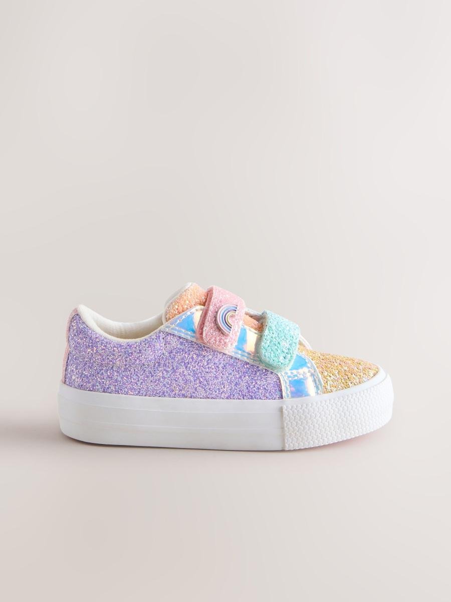 Multi Rainbow Glitter Standard Fit (F) Chunky Trainers With Touch Fastening