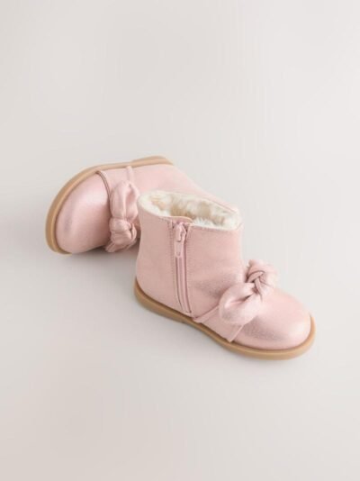 Pink Metallic Bow Boots