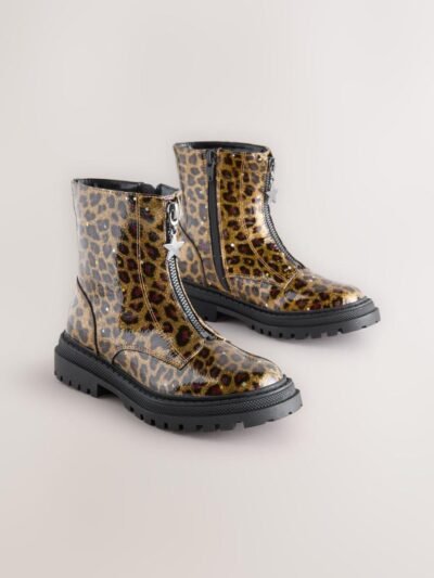 Leopard Print Standard Fit (F) Zip Front Ankle Boots